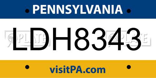 LDH8343 Pennsylvania License Plate