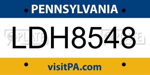 LDH8548 Pennsylvania License Plate