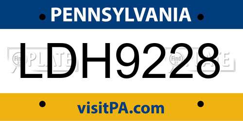 LDH9228 Pennsylvania License Plate
