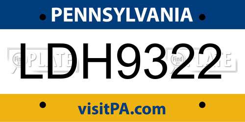 LDH9322 Pennsylvania License Plate