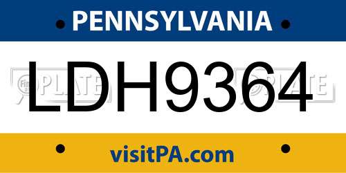 LDH9364 Pennsylvania License Plate