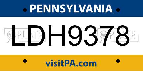 LDH9378 Pennsylvania License Plate