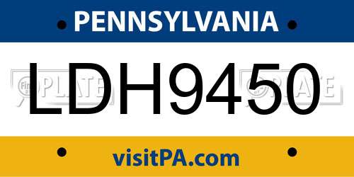 LDH9450 Pennsylvania License Plate