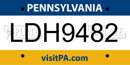 LDH9482 Pennsylvania License Plate