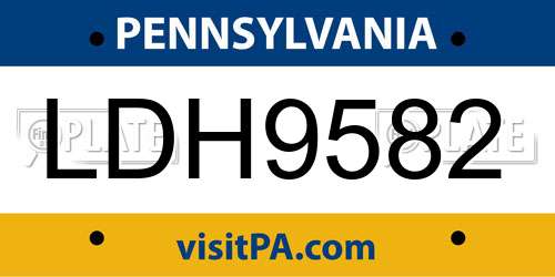 LDH9582 Pennsylvania License Plate