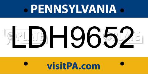 LDH9652 Pennsylvania License Plate