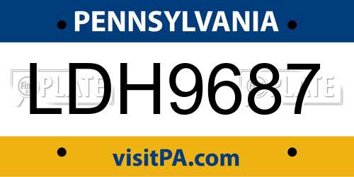 LDH9687 Pennsylvania License Plate