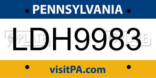 LDH9983 Pennsylvania License Plate