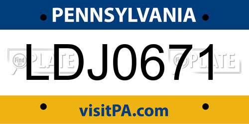 LDJ0671 Pennsylvania License Plate