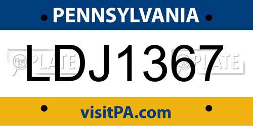 LDJ1367 Pennsylvania License Plate