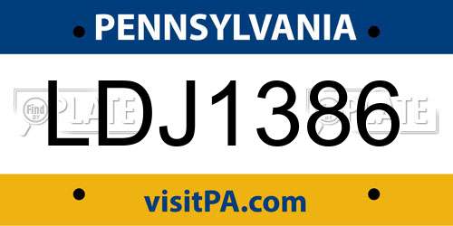 LDJ1386 Pennsylvania License Plate