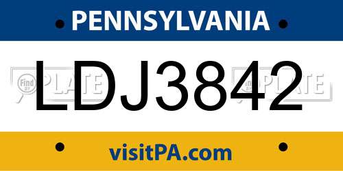 LDJ3842 Pennsylvania License Plate