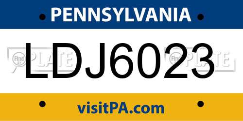 LDJ6023 Pennsylvania License Plate
