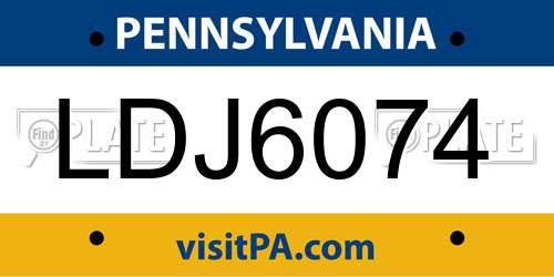 LDJ6074 Pennsylvania License Plate