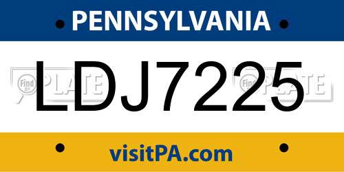 LDJ7225 Pennsylvania License Plate