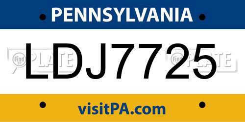 LDJ7725 Pennsylvania License Plate