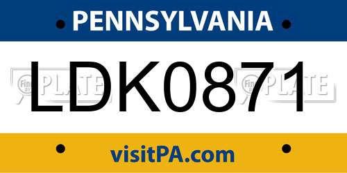 LDK0871 Pennsylvania License Plate