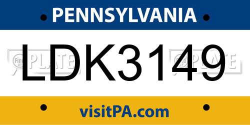 LDK3149 Pennsylvania License Plate