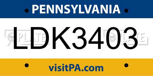 LDK3403 Pennsylvania License Plate