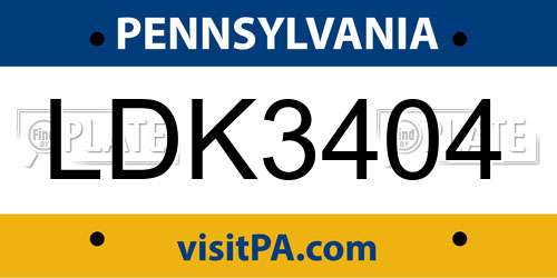 LDK3404 Pennsylvania License Plate