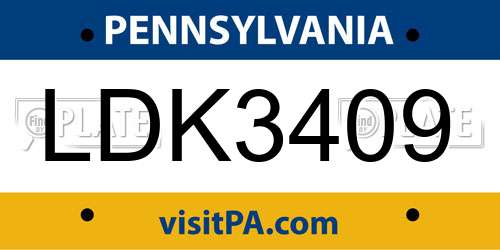 LDK3409 Pennsylvania License Plate