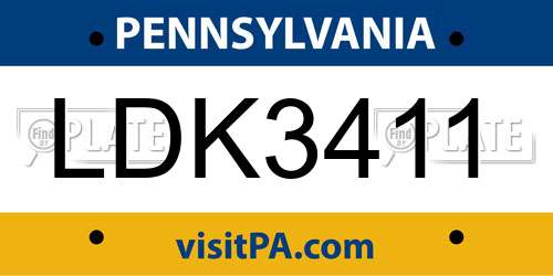 LDK3411 Pennsylvania License Plate