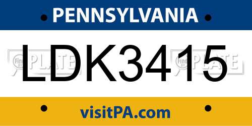 LDK3415 Pennsylvania License Plate