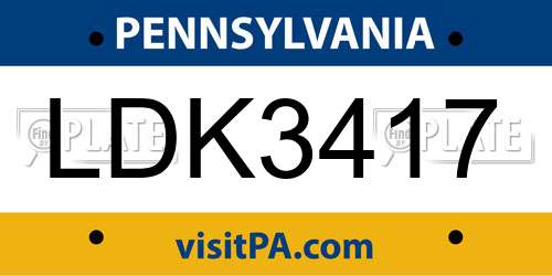 LDK3417 Pennsylvania License Plate