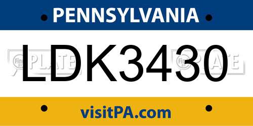 LDK3430 Pennsylvania License Plate