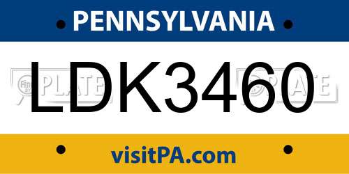 LDK3460 Pennsylvania License Plate