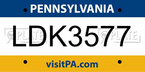LDK3577 Pennsylvania License Plate