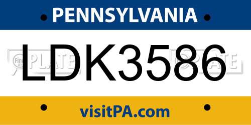 LDK3586 Pennsylvania License Plate