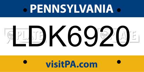 LDK6920 Pennsylvania License Plate