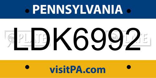 LDK6992 Pennsylvania License Plate