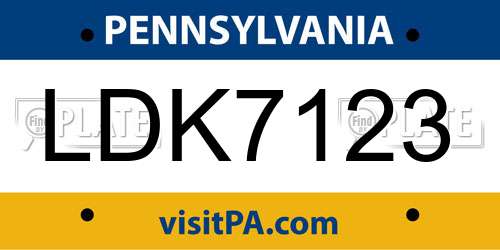 LDK7123 Pennsylvania License Plate