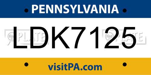 LDK7125 Pennsylvania License Plate