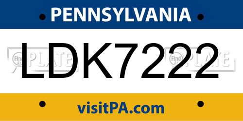 LDK7222 Pennsylvania License Plate