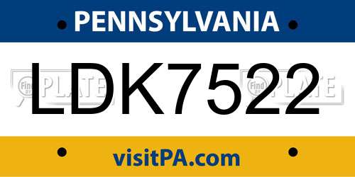 LDK7522 Pennsylvania License Plate