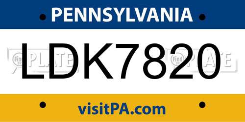 LDK7820 Pennsylvania License Plate