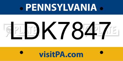 LDK7847 Pennsylvania License Plate