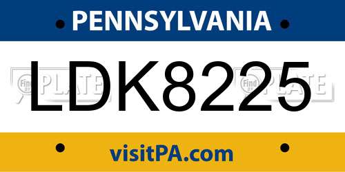 LDK8225 Pennsylvania License Plate