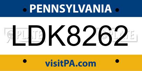 LDK8262 Pennsylvania License Plate