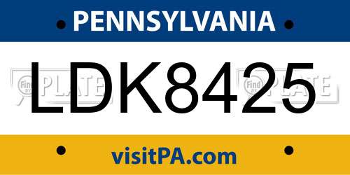 LDK8425 Pennsylvania License Plate