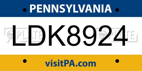 LDK8924 Pennsylvania License Plate
