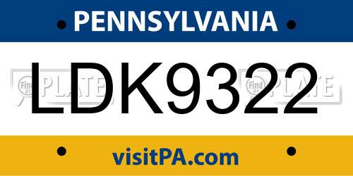 LDK9322 Pennsylvania License Plate