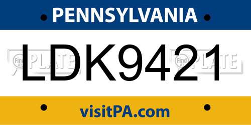 LDK9421 Pennsylvania License Plate