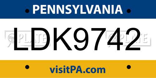 LDK9742 Pennsylvania License Plate