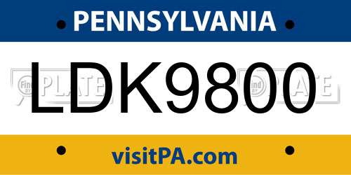 LDK9800 Pennsylvania License Plate