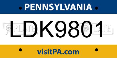 LDK9801 Pennsylvania License Plate