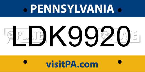 LDK9920 Pennsylvania License Plate